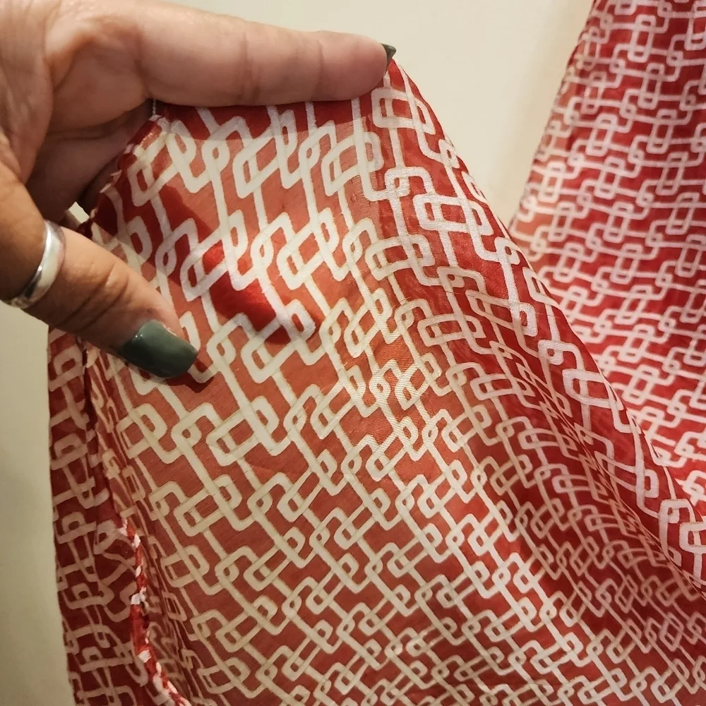 PRINTEMPS Red novelty Print 100% Silk lightweight scarf
